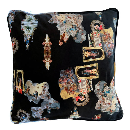 Luxurious Velvet Elegant Pillows in iconic print Sicily black