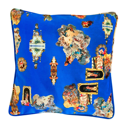 Luxurious Velvet Elegant Pillows in iconic print Sicily blue