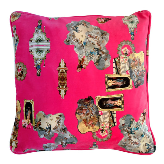 Luxurious Velvet Elegant Pillows in iconic print Sicily hot pink