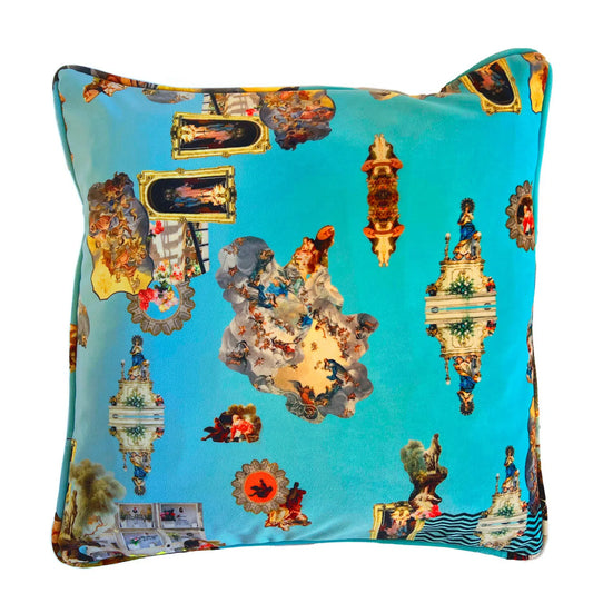 Luxurious Velvet Elegant Pillows in iconic print Sicily light blue