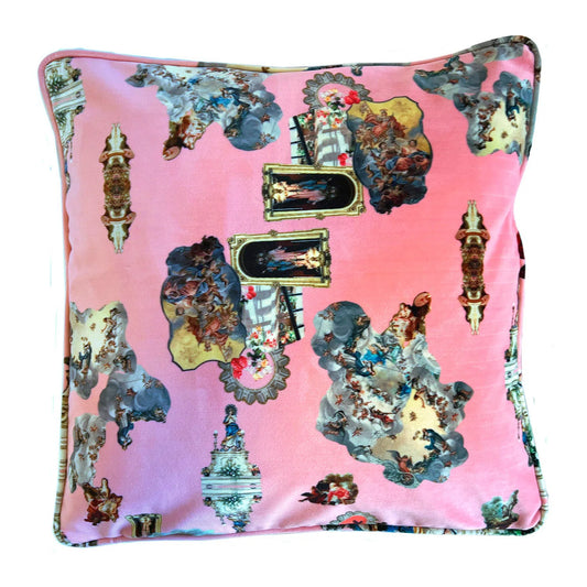 Luxurious Velvet Elegant Pillows in iconic print Sicily powdery pink