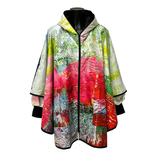 Rainponcho mother pink green printed