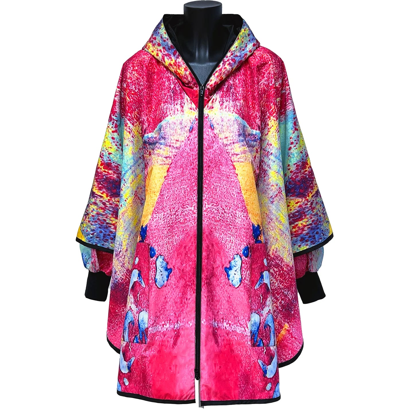 Rainponcho pink akvarell printed