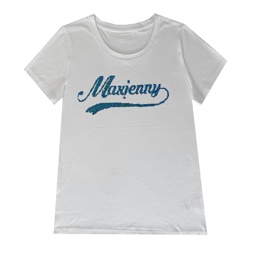 Maxjenny swoosh blue swarovski t-shirt white