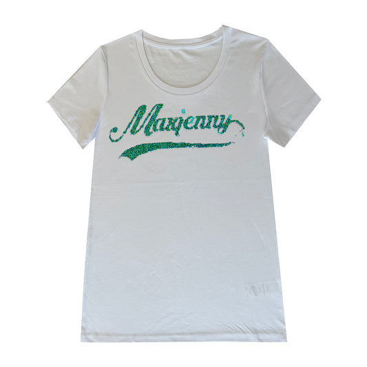 Maxjenny Swoosh Grün Swarovski T-Shirt Weiß