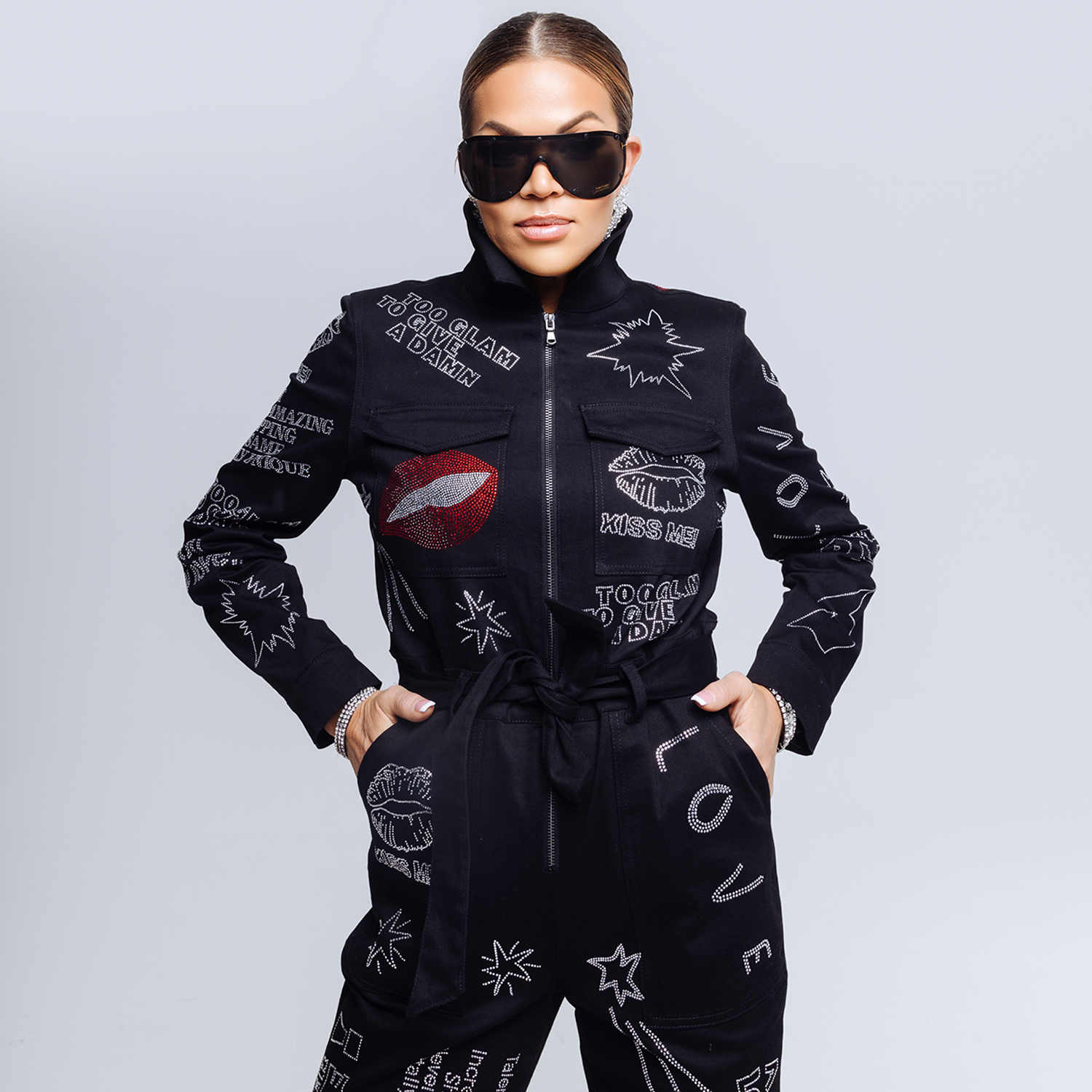 Impressive Swarovski jumpsuit black pants-byxor-hose-buksedragt-byxdrakt-bukse