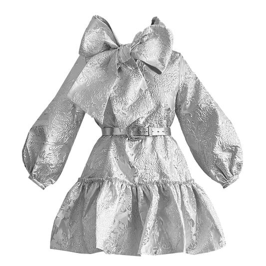 maxjenny! x The Shoe Bakery supersilver royal metallic brocade bow dress-klänning-kleid-dam-kjole